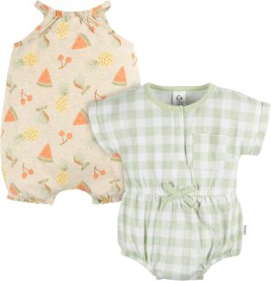 Gerber Baby Girls’ Sleeveless and Short Sleeve Romper Set