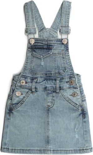 KIDSCOOL SPACE Girls Denim Skirts,Baby Little Big Girls Ripped Soft Stretchy Jeans Overall Dress
