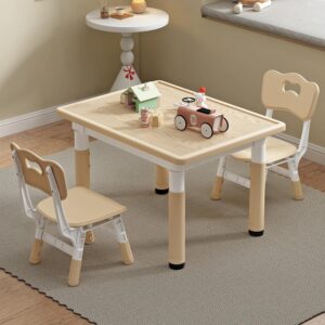 Kids Table and Chairs, Toddler Table and Chair Set, Graffiti Desktop, Height-Adjustable Toddler Desk with 2 Seats, Kids Table and Chair Set for Ages 2-8, Kids Study Table