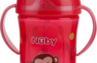 Nuby Comfort Trainer 2 Handle Cup with 360 Weighted Straw and Soft Silicone Spout, 9 Oz, Boy, Red Monkey