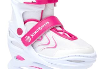 Xino Sports Adjustable Ice Skates – for Girls and Boys, Two Awesome Colors – Blue and Pink, Soft Padding and Reinforced Ankle Support, Fun to Skate!…