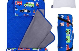 Wildkin Modern Kids Nap Mat – Soft Cotton Blend with Pillow & Elastic Straps for School & Travel – Heroes