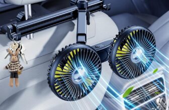 Dual Head Car Cooling Fans for Backseat kids with Long Arm, 2000mAh Battery Powered Rechargeable Car Back Seat Headrest Fan for Baby Dog Rear Facing 12V Car Accessories for Sedan Suv Rv Truck