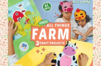 jackinthebox Farm Craft kit for 3 to 5 Year olds, 3 Craft Projects – Pretend Play Animal Masks, Farm Puzzle with Stickers, DIY Cow Notepad, Great Gift for Boys and Girls Ages 3 4 5 Years..