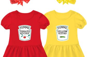 YSCULBUTOL Baby Twins Bodysuit Ketchup Mustard Newborn Girl Matching Outfits Sister Dresses Infant Romper With Headband Set