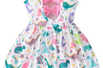 Popshion Toddler Summer Dresses for Girls Leopard Print Dress Back Bowknot Dress Dinosaur Clothes Kids Sleeveless Sundress