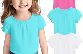 3 Pack Toddler Girls Short Sleeve Shirts Pleated Neck Cotton T-Shirts Baby Girl Summer Tee Tops Size 18M-5T