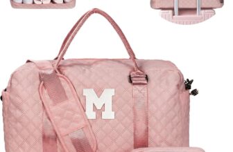 Gifts for Daughter-Christmas Gifts for Teens-Girls Initial Duffle Bag with Shoe Compartment, Kids Weekender Bags, Monogram Overnight Bag, Travel Bags with Makeup Pouch，Sister Gifts (Letter M)