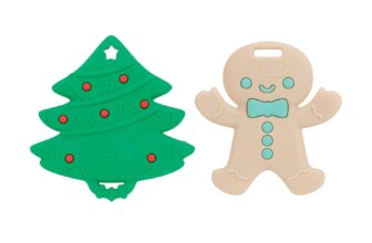 Nuby All Silicone Holiday Tree & Gingerbread Man Cookie Teether – 2 Pack, 3+ Months