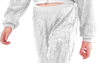 LOLANTA 2Pcs Girls Dance Outfits Cropped Sequin Jacket Pants Set, Kids Hip Hop Dance Costumes for 80s 90s Party 5-15 Years