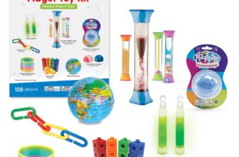 hand2mind Sensory Fidget Toy Kit, Play Therapy Toys, Fidget Tube, Mini Glow Sticks, Play Foam, Stress Ball, Anxiety Sensory Items, Occupational Therapy Toys, Calm Down Corner Supplies (128 Pieces)