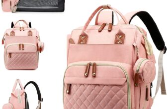 Diaper Bag with Changing Station, Waterproof 3 in 1 Baby Diaper Backpack with Foldable Changing Pad, Large Travel Back Pack for Baby Girl Boy, Peach Pink