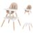 JOYMOR 5-in-1 Convertible Baby High Chair for Babies and Toddlers, Table and Chair Set, Wooden Infant Eating Highchair with Leather Seat Cushion, 4-Position Removeable & Adjustable Tray (Biege)