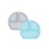 Bumkins Toddler and Baby Suction Plate, Silicone Divided Grip Dish for Babies and Kids, Baby Led Weaning, Children Feeding Supplies, Non Skid Bottom, Platinum Silicone, 6 Months Up, Gray and Blue
