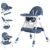 Baby High Chair, 5 in 1 High Chairs for Babies and Toddlers, Travel Foldable High Chair with Foot Rest, Detachable PU Cushion, Double Removable Tray, Adjustable Height (Navy Blue, Solid)