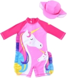 Baby Girl One Piece Swimsuit Sunsuit Long Sleeve Swimwear Rash Guard Toddler Kid Unicorn Bathing Suit Zip with Hat 1-7t