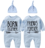 YSCULBUTOL Baby Twins Bodysuit Born Together Friends Forever Newborn Clothes Unisex Twin Outfits With Hat