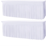 Table Skirts for 8ft Rectangle Tables – 2PCS White Table Covers for 8 Foot Tables, Wrinkle Resistant Ruffles Elastic Table Cloths and Table Skirt for Banquets/Weddings/Parties/Birthday