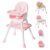 6 in 1 Baby High Chair, Convertible Highchair for Babies and Toddlers (Pink)