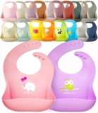 2-Pack Waterproof Silicone Baby Bib Lightweight Comfortable Easy-Wipe Clean (Purple/Light Pink, Large)