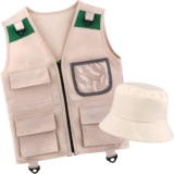 Kids Cargo Vest and Hat Set with Pockets, Outdoor Adventure Kit for Young Kids, Party Favors, Dress up, Cargo Vest and Hat Set for Camping fishing Exploration