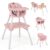 BABY JOY High Chair, 5 in 1 Convertible Highchair for Babies & Toddlers | Booster Seat | Table and Chair Set | Infant Feeding Chair with Removable Tray, Safety Harness, Removable Cushion (Pink)