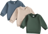 3 Pack Toddler Baby Boy Girl Long Sleeve Crewneck Pullover Sweatshirt Sweater Outfits Solid Color Casual Clothes