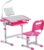 Kids Study Desk and Chair Set, Multi Functional Height Adjustable Children School Study Desk with Tilt Desktop, Bookstand, LED Light, Metal Hook and Storage Drawer for Boys Girls, Pink