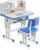 Kids’ Study Desk Chair Sets, Blue, Adjustable Height, Ergonomic Design, with Large Storage Drawer and Bookshelf, Suitable for Ages 3-18