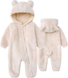 Baby Fluffy Jumpsuit Hooded Fleece Rompers Long Sleeve Zipper Onesie Outwear