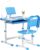 Qaba Kids Desk and Chair Set, Height Adjustable School Desk Chair Set with Tilt Desktop, USB Light, Storage Drawer for Study, Activities, Arts, or Crafts, Blue and White