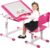Kids Desk and Chair Set Height Adjustable Ergonomic Children Sturdy Table with Drawer Storage Childs Study School Desk Interactive Workstation Kids Art Writing Desk Furniture for Girls Boys