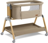3 in 1 Baby Bassinet, Rocking Bassinets with Comfy Mattress and Wheels, Adjustable Height Bassinet Bedside Sleeper, Easy Folding Portable Crib for Newborn (Khaki)