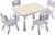 Kids Study Table and Chairs Set, Height Adjustable Toddler Table and Chair Set for Kids Ages 3-8, 31.5″ L x 23.6″ W Graffiti Desktop Plastic Children Art Table with 4 Seats, Grey