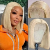 13X4 HD Transparent 613 Blonde Bob Wig Human Hair Lace Front Wigs Pre Plucked With Baby Hair 100% Unprocessed Glueless Wig Human Hair Blonde 613 Blunt Cut Short Bob Lace Frontal Wigs For Black Women
