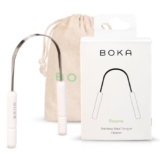 Boka Tongue Scraper for Adults & Kids with Case – Stainless Steel Tongue Cleaner w/Linen Travel Pouch – Scrubber to Remove Tongue Buildup and Freshens Breath (Pack of 1)