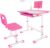 Kids Desk and Chair Set, Height Adjustable Child’s School Study Writing Tables with LED Lamps, Tiltable Kids Study Desk with LED Light, Storage Drawer, Book Stand (Rose)