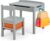 Costzon Kids Table and Chair Set, Flip Top Toddler Study Desk w/Chair for Playroom & Nursery, Wood Activity Table Set w/Storage Space, Safety Hinge, Pull-Out Drawer & Hook for Arts, Crafts (Grey)