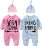 YSCULBUTOL Baby Twins Bodysuit Born Together Friends Forever Newborn Clothes Unisex Twin Outfits With Hat