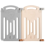 UANLAUO 2-Panel Baby Fence Baby Playpen Foldable Baby Gate Playpen Extension Uanlauo Play Yards Play Area Gate Playpen Portable Toddler Play Yards Adjustable Panels for Safe Playtime (Grey+Cream)