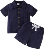 Toddler Baby Boys Clothes Ribbed Button-Down Shirt Tops +Shorts Pocket Outfit 2 PCS set 12 Months-5T Without Tee