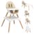 BABY JOY 5 in 1 High Chair, Convertible High Chairs for Babies and Toddlers/Booster Seat/Table and Chair Set, Infant Wooden Highchair w/ 5-Point Harness, 4-Position Removable Tray & PU Cushion (Khaki)