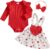 Newborn Baby Girl Valentines Outfit Long Sleeve Ribbed Romper Overall Heart Suspender Skirt Overall Dress Set