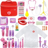 LOYO Toy Doctor Kit for Kids – 35 Pieces Doctor Pretend Play Equipment, Dentist Kit for Kids, Doctor Play Set with Gift Case Toys for 3 4 5 6 Year Old Girls Gift(Pink-Purple)