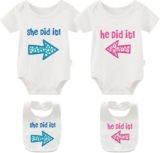 YSCULBUTOL Baby Twins Bodysuits He/She Did It Twin Outfit Girl Romper With Hat Set