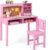 Costzon Kids Desk and Chair Set, Wooden Study Desk for Kids with Storage, Hutch, Cork Bulletin Board, Student Writing Computer Workstation, Kids Desk for Study Room, Bedroom, School, Pink