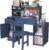 Kids Study Table with Chair,Blue Kids Desk and Chair Set for 5-12 Year Old, Childrens Computer Desk with Bulletin Board, Drawers and Cabinets-40