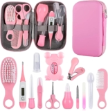Baby Grooming Kit, Infant Safety Care Set with Hair Brush Comb Nail Clipper Nasal Aspirator,Baby Essentials Kit for Newborn Girls Boys (Pink Baby Grooming kit)