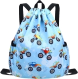 RHCPFOVR Drawstring Backpack for Kids – Car Bags for Girls Gym Dance Beach Swim Travel Bag With Two Water Bottle Holder