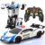 Remote Control Car Transformer Toys for Boy 4-6 Years Old: One-Button Transforming Police Car with LED Light & 360° Rotation Drifting 2.4 Ghz Robot RC Car Christmas Birthday Gift Idea for Kids
